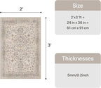 Bavni Washable Entry Rug 2x3, Non Slip Door Mat for Entryway or Kitchen, Vintage Print Low Pile Ultra Thin Indoor Rug, Light Taupe Brown
