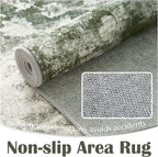jinchan Washable Area Rug 6x9 for Living Room - Soft Faux Wool Ultra-Thin Stain Resistant Non-Slip Distressed Vintage Floral Rug Large Carpet for Bedroom,Dining Room,Home Office,Nursery(Green, 6'x9')