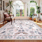 Lahome Insect 9x12 Area Rugs for Living Room Bedroom, Soft Washable Rugs 9x12 Stain Resistant, Ultra-Thin Non-Slip Non-Shedding Accent Carpet for Dining Room Office, Pink