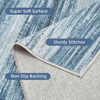 PADOOR Modern Abstract Runner Rug - 2.6x8 Washable Hallway Rugs, Ultra Soft Non-Slip Low Pile Floor Rugs for Hallway Entryway Kitchen Bedroom Bedside Laundry Room Blue