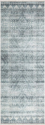 Bloom Rugs Caria Washable Non-Slip 7 ft Runner - Teal/Ivory Geometric Runner for Entryway, Hallway, Bathroom, and Kitchen - Exact Size: 2'6" x 7'