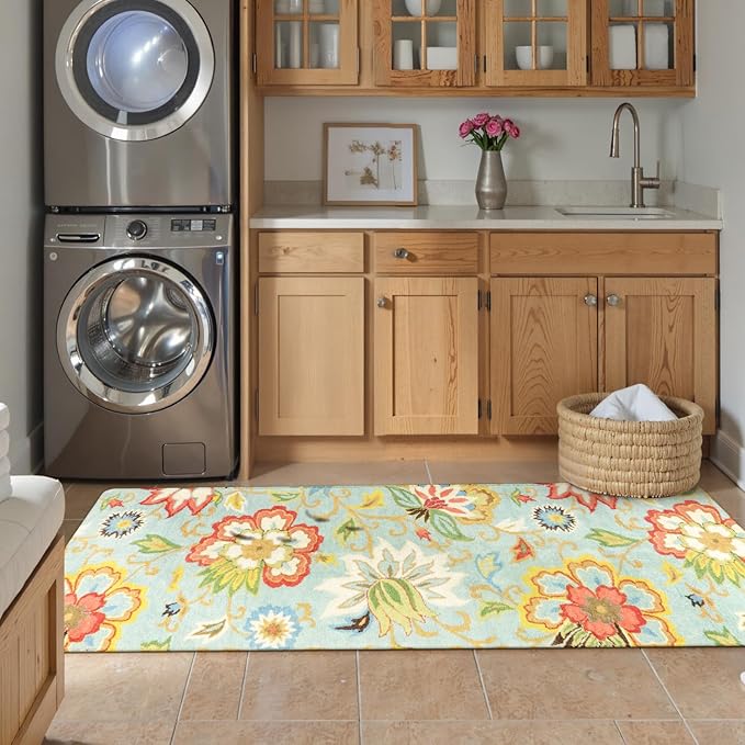 Lahome Collection Floral 2'x6' Non Slip Vintage Hallway Runner, Laundry Throw and Mats for Laundry Room, Washable Kitchen Floor Bathroom Hallway Entryway Area Rugs