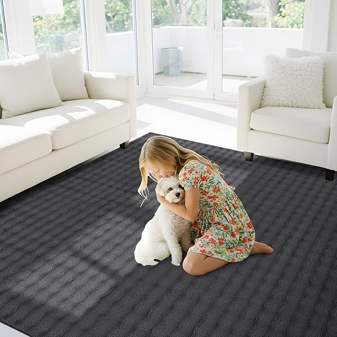 CAMILSON Modern Dark Gray Non Slip Rug 8x10 Ultra Soft High Pile Area Rugs Non Skid Rubber Backing Durable & Easy to Clean Carpet for Living Room Bedroom Kids Room Indoor Use (8 x 10 Dark Gray)