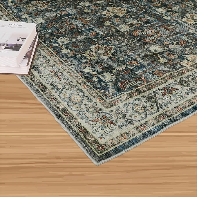 Dripex Vintage Collection Washable Area Rug - 2x3 Door Mat Small Entryway Rug Distressed Non-Slip Low-Pile Floor Carpet for Indoor Front Entrance Kitchen Bathroom Living Room Bedroom