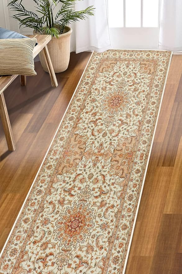 COMSLE Boho Washable Runner Rug for Hallway Faux Wool Small Kitchen Area Rug Distressed Throw Rug Non-Slip Laundry Room Carpet Runner for Entryway Indoor Bedroom, 2' x 8'