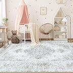 Area Rug 6x9 Living Room Rug, Machine Washable Vintage Distressed Medallion Rug Non-Slip Soft Low Pile Large Indoor Rugs for Bedroom Kitchen Dining Room Office(Taupe,6'x9')