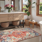 Lahome Bohemian Floral Medallion Area Rug - 3x5 Bedroom Rug Soft Throw Printed Bathroom Kitchen Entry Foyer Mat, Vintage Non-Slip Washable Carpet for Front Door Laundry Room Bath Office, Orange
