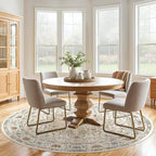 Round Rug Living Room Rugs: 6Ft Washable Boho Neutral Large Circle Soft Indoor Floral Stain Resistant Floor Farmhouse Carpet for Bedroom Nursery Kids Playroom Office Dining Room Dorm Home- Cream Blue