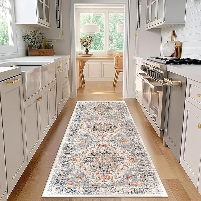 Enkor Runner Rugs for Hallway, 2.6x8 Washable Soft Non Slip Floor Rugs for Kitchen, Modern Mat for Living Room Bedroom Entryway Orange & Black