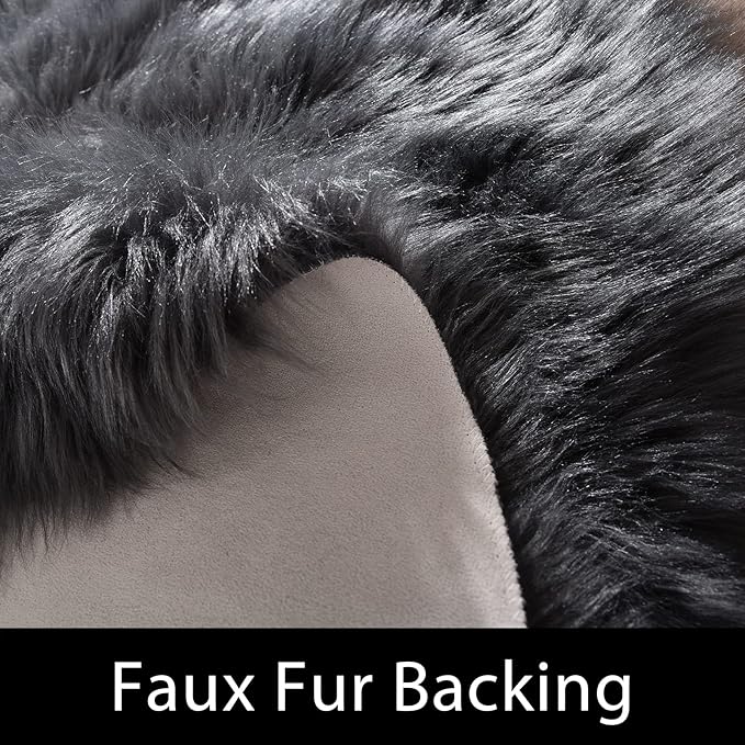 Latepis Dark Grey Round Area Rugs 8 ft Large Faux Sheepskin Fur Fluffy Washable Rug for Living Room Shag Soft Shaggy Rug for Bedroom Accent Room Carpet