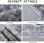 Rugcomf Area Rug 4x6 Rug Washable Boho Rugs Non Slip Low Pile Soft Floral Small Carpet for Bedroom, Bedside, Kids Room, Office, Dining Room(Grey)