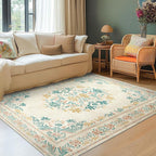 jinchan Floral 5x7 Area Rugs for Nursery - Machine Washable Vintage Distressed Design Soft Ultra-Thin Low-Pile Non-Slip Kids Carpet for Bedroom Living Room Dining Room Home Office (5x7ft, Apricot)