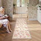 Lahome Floral Runners for Hallways Non Slip, 2x6 Washable Kitchen Runner Rug, Soft Boho Throw Carpet for ‎Girls Bedside Bedroom Laundry Bathroom Beige/Pink/Multi