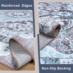3x5 Area Rug for Bedroom, Machine Washable Rugs with Non-Slip Backing for Living Room, Soft Vintage Carpet Kitchen Laundry Kids Room Decor, Blue & Brown