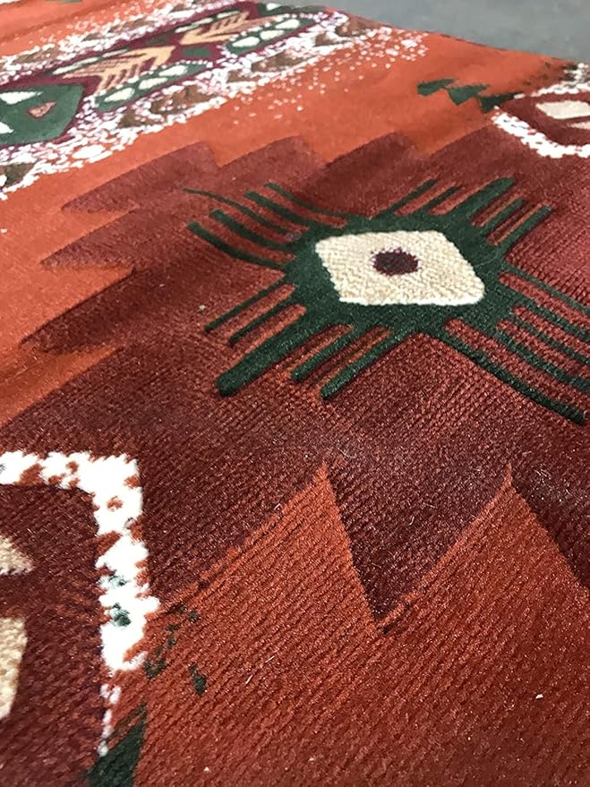 YHSF South West Native American Area Rug C318 - Easy Clean, Thick, Soft, Durable Native Tribal American Indian Inspired Rug for Bedroom/Living Room and more - Rust, 2 Feet 4 Inches x 10 Feet 11 Inches