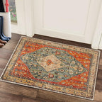 COMSLE Boho Area Rug, 2 x 3 Ft Washable Rugs for Entryway Faux Wool Small Rugs Distressed Throw Rug Non-Slip Floor Carpet for Indoor Bedroom Kitchen Living Room