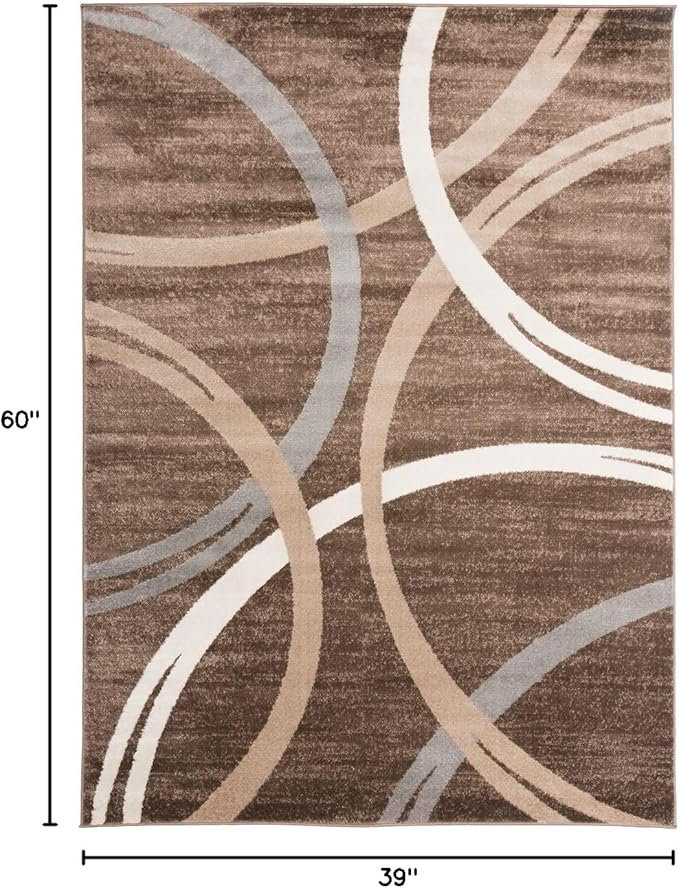 Rugshop Modern Wavy Circles Design Area Rug, Fade-Resistant Carpet for Bedroom, Office, or Small Spaces, Brown, 3'3" x 5'