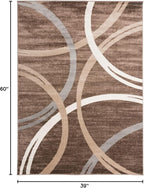Rugshop Modern Wavy Circles Design Area Rug, Fade-Resistant Carpet for Bedroom, Office, or Small Spaces, Brown, 3'3" x 5'