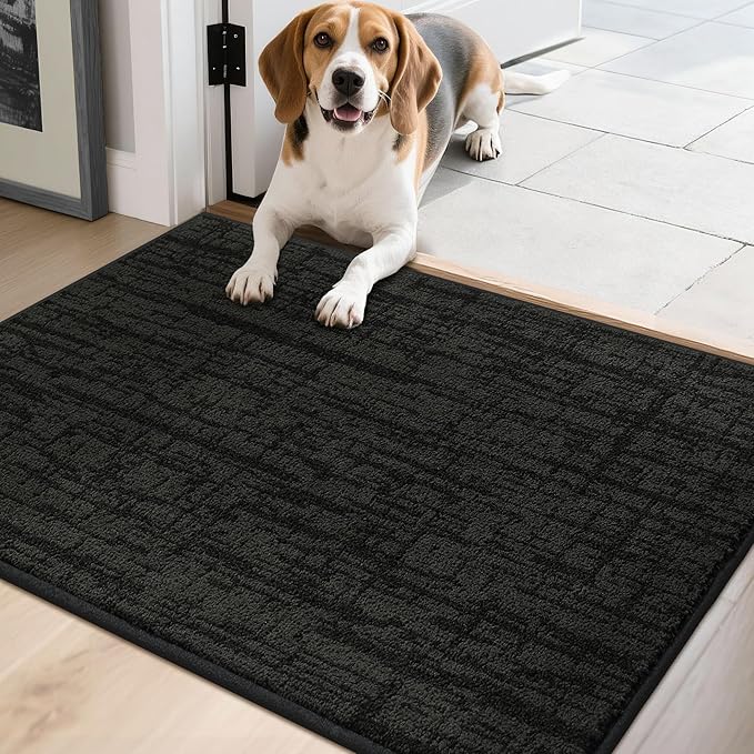 COSY HOMEER Door Mat,Dirt Trapper Entryway Rugs 20"x32",Non Slip Washable Entrance Mats,Absorbent Welcome Mat,Low Profile Dog Door Mats for Front Back Doomats and Wet Shoes,Black