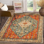 COMSLE Boho Area Rug, 4' x 6' Machine Washable Rugs for Entryway Faux Wool Large Rugs Distressed Throw Rug Non-Slip Floor Carpet for Indoor Bedroom Kitchen Living Room