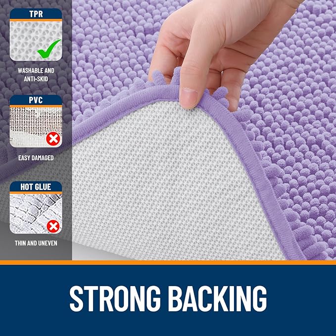 OLANLY Bathroom Rugs 70x46, Extra Soft Absorbent Chenille Bath Rugs, Rubber Backing Quick Dry, Machine Washable Bath Mats for Bathroom Floor, Tub and Shower, Home Decor Accessories, Lavender