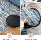 Modern Abstract 9x12 Large Machine Washable Living Room Rug Non-Slip Soft Bedroom Area Rug Grey Blue White Thin Print Faux Wool Carpet Throw Rugs for Nursery Playroom Dining Room Indoor