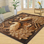 Peacock Rugs for Bedroom - 4x6 Rug, European Style Area Rugs for Living Room, Peacock Decor Carpet, Gold Peafowl Washable Area Mat, Luxury Carpet - Peafowl Home Decor & Gifts