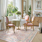 Lahome Floral Washable Area Rugs 5x7, Soft Pink Rugs for Living Room Bedroom, Boho Non Slip Low Pile Forest Stain Resistance Large Throw Carpet for Farmhouse Dining Room Office, Pink
