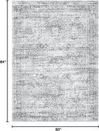 5x7 Area Rugs Gray Low Pile Indoor Washable Trendy Faded Style Rugs for Bedroom Living Room Dining Room Foldable Non-Slip Thin Grey Print Mat