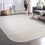 Beverly Rug Modern Geometric Area Rug 4x6 Low-High Pile Durable Soft Abstract Striped Indoor Rugs for Living Dining Room Office Stain Resistant Non Shedding Casual Indoor Carpet Beige White 4 x 6