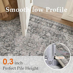 8x10 Washable Vintage Area Rug Black Grey Living Room Bedroom Carpet Non-Slip Soft Low Pile Distressed Indoor Large Throw Rug for Dining Room Office