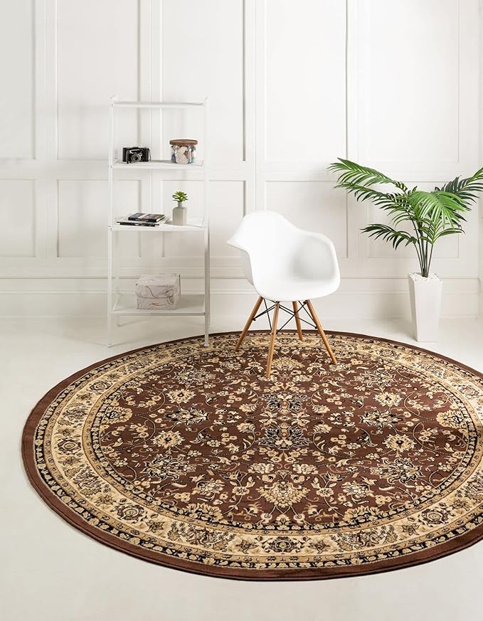 Unique Loom Sialk Hill Collection Area Rug - Washington (4' 1" Round Brown/Black)