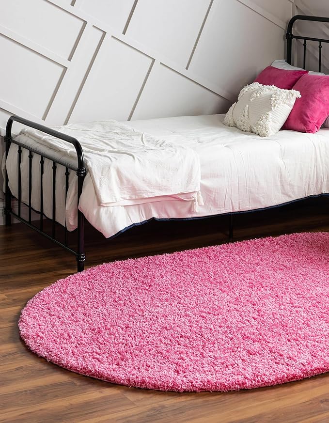 Unique Loom Solid Shag Collection Area Rug (7' 10" x 10' Oval, Taffy Pink)