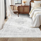 5x7 Vintage Washable Area Rugs Boho Medallion Large Distressed Retro Accent Carpet Floral Non-Slip Soft Low Pile Indoor Throw Rug for Living Room Bedroom Dining Room Office Kitchen, Gray