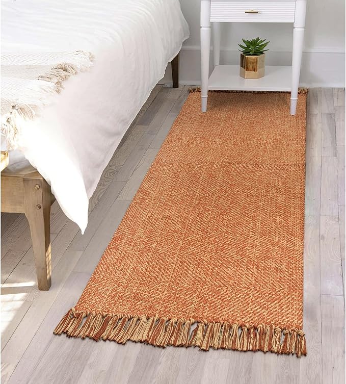 Collive Hallway Runner Rug, 2' x 6' Hand-Woven Reversible Washable Entryway Rugs, Terracotta Cotton Modern Farmhouse Laundry Room Carpet for Bathroom Sink Foyer Bedroom Fall Decor