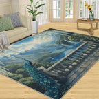 Peacock Rug Large - 5x6 Rug, Peacock Decor Washable Rugs for Living Room, Nature Waterfall Carpet, Natural Landscapes Non-Slip Area Rugs for Bedroom, Aesthetics Carpet - Peafowl Home Decor & Gifts