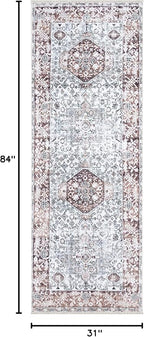 Bloom Rugs Caria Washable Non-Slip 7 ft Runner - Beige/Brown Traditional Runner for Entryway, Hallway, Bathroom, and Kitchen - Exact Size: 2'6" x 7'