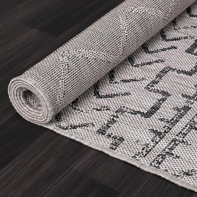 Beverly Rug Waikiki Indoor Outdoor Rug 6x9, Washable Outside Carpet for Patio, Deck, Porch, Trellis Area Rug, Water Resistant, Dark Grey - Light Grey