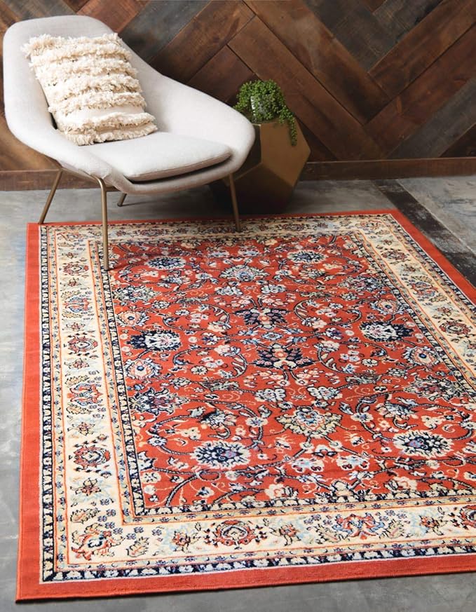 Unique Loom Sialk Hill Collection Area Rug - Washington (6' 1" x 9' Rectangle Terracotta/Cream)