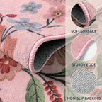 Lahome Floral Washable Rugs, 4X6 Pink Rugs for Bedroom Girls Ultra-Thin Soft Living Room Rug, Non-Slip Stain Resistant Boho Lightweight Low-Pile Throw Carpet for ‎Nursery Office (4x6ft, Pink)