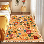 Floral 3x5 Area Rug Machine Washable Soft Print Boho Carpet Non Slip Doormat Low Pile Flower Area Rugs for Living Room Bedroom Nursery Kitchen Dining Room Indoor-Yellow/Orange