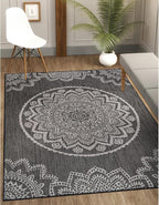 CAMILSON Outdoor Rug 6x9 Modern Area Rugs for Indoor and Outdoor Patios and Porches - Waterproof Washable Non-Shedding Easy-to-Clean Outside Carpet (6 x 9, Medallion - Dark Grey/Light Grey)