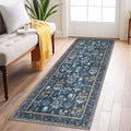 Boho Floral Machine Washable Runner Rug 2x6, Navy Kitchen Runner Rug Non-Slip, Super Thin Hallway Rug Runner Printed Faux Wool Soft Carpet for Entryway Bedroom Laundry Room Indoor