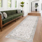Light Gray Kitchen Rug 12 ft Long - Modern Boho Eclectic Floral Geometric Decor, Washable Low Pile Non-Slip Extra Long Wide Runner Rugs for Hallway, 3x12