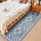 COMSLE Boho Runner Rug, 2x6 Washable Rugs for Hallway Faux Wool Small Throw Rug Distressed Kitchen Area Rug Non-Slip Laundry Room Rug Carpet Runner for Entryway Indoor Bedroom (Light Blue)