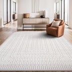Beverly Rug Modern Geometric Area Rug 5x7 Low-High Pile Durable Soft Abstract Grid Indoor Rugs for Living Dining Room Office Stain Resistant Non Shedding Casual Indoor Carpet Beige White 5 x 7