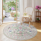 Wonnitar Floral Washable Round Rugs 6ft, Purple Circle Rugs for Bedroom Girls Dorm, Ultra-Thin Non Slip Boho Carpet for Nursery Girls Room Decor Living Room Playroom, Light Purple/Pink