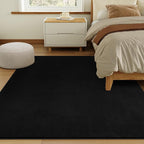 Solid Washable Area Rug - 8x10 Medium Pile Faux Cashmere Carpet for Living Room Bedroom, Black