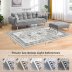 Deerly 5x8 Rugs for Bedroom Living Room - Machine Washable Rugs Large Non-Slip Family & Pet Friendly Area Rugs Carpet Oriental Neutral Print Floor Rug Border Grey/Navy
