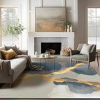 Phantoscope Washable Area Rug 6'x9' Non-Slip, Vintage Modern Boho Rugs for Living Room, Bedroom, Dining Room, Cloudscape Golden Horizon Pattern, Low-Pile Foldable Floor Carpet, Deep Grey/Gold